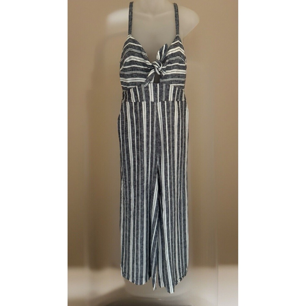 SPLENDID Jumpsuit Womens S Navy/White Luau Stripe Linen Blend Coastal Nautica